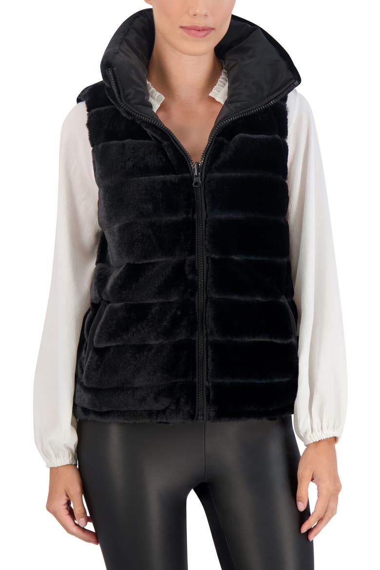 Water Resistant Reversible Faux Fur Puffer Vest, Alternate, color, BLACK