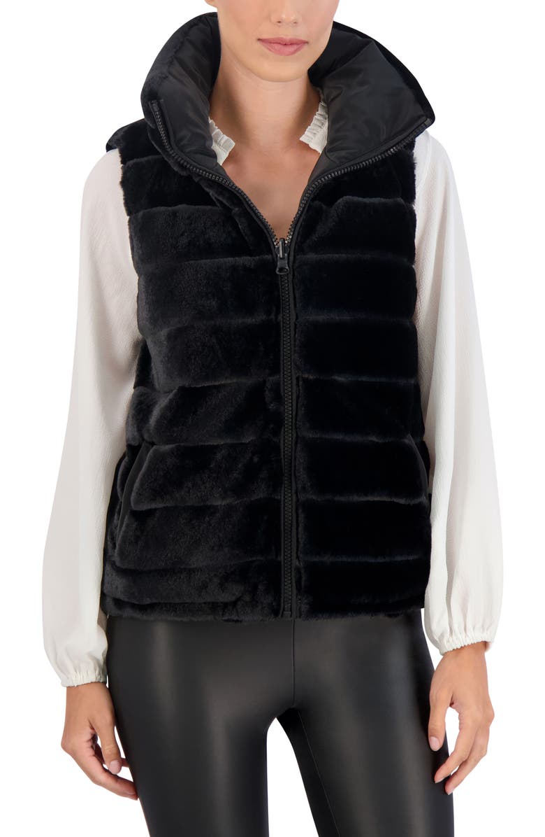 Ookie & Lala Water Resistant Reversible Faux Fur Puffer Vest, Alternate, color, Black