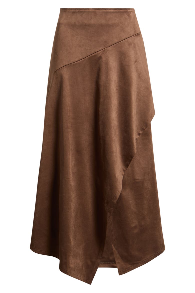 Faux Suede Asymmetric Midi Dress, Alternate, color, BROWN