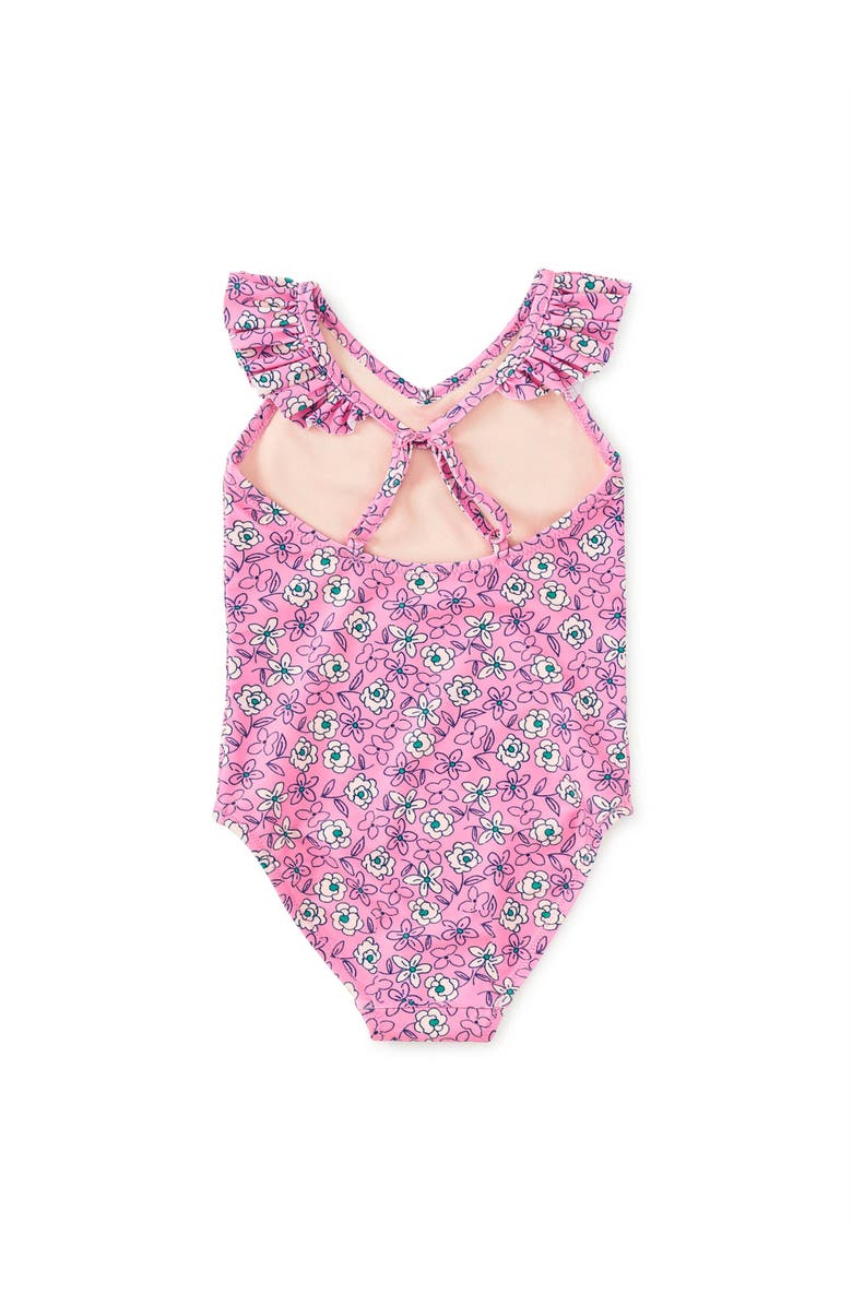 Tea Collection Ruffle One-Piece Swimsuit, Alternate, color, Carnation Toss