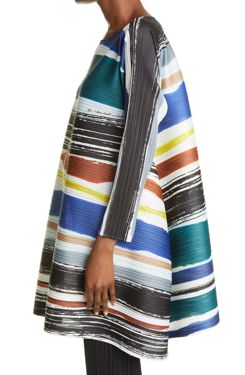 Pleats Please Issey Miyake Leaf Vein Stripe Pleated Tunic Dress, Alternate, color, 