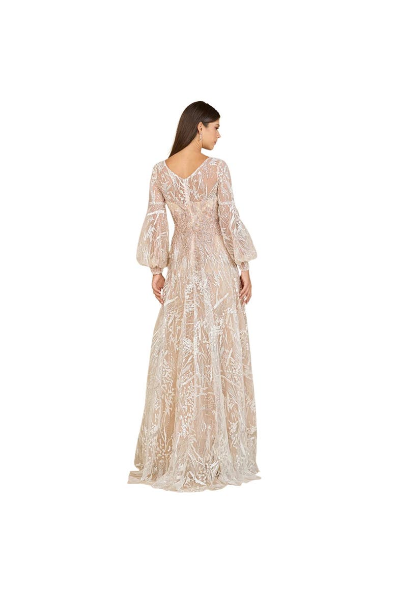 V Neckline Long Sleeve Gown, Alternate, color, PowderPink