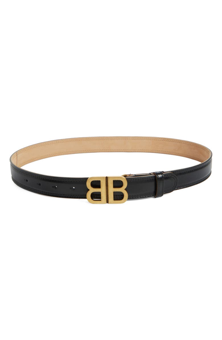 Balenciaga BB Buckle Leather Belt, Main, color, 