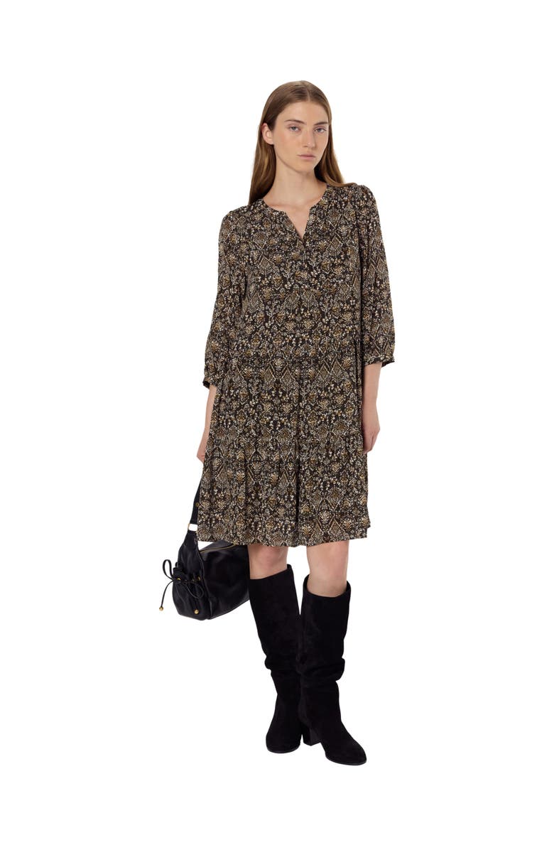 GERARD DAREL Lyne V-Neck Printed Dress, Alternate, color, Medium Khaki