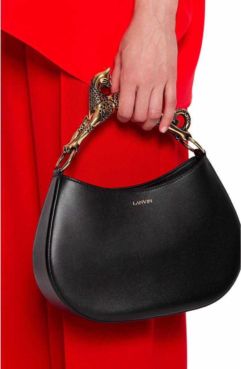 Lanvin Hobo Cat Leather Bag, Alternate, color, Black