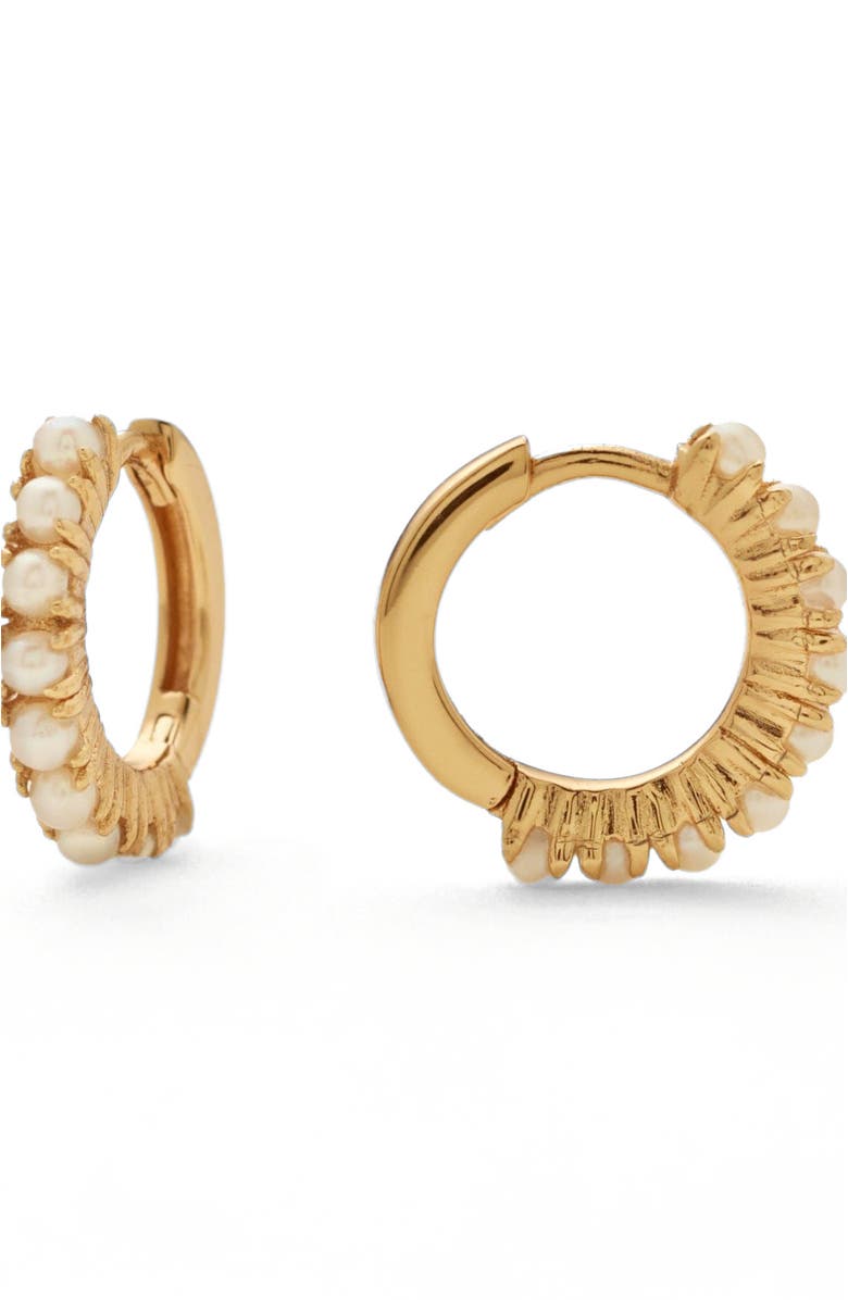 MADE BY MARY Pearl Huggie Hoop Earrings, Main, color, Gold Vermeil
