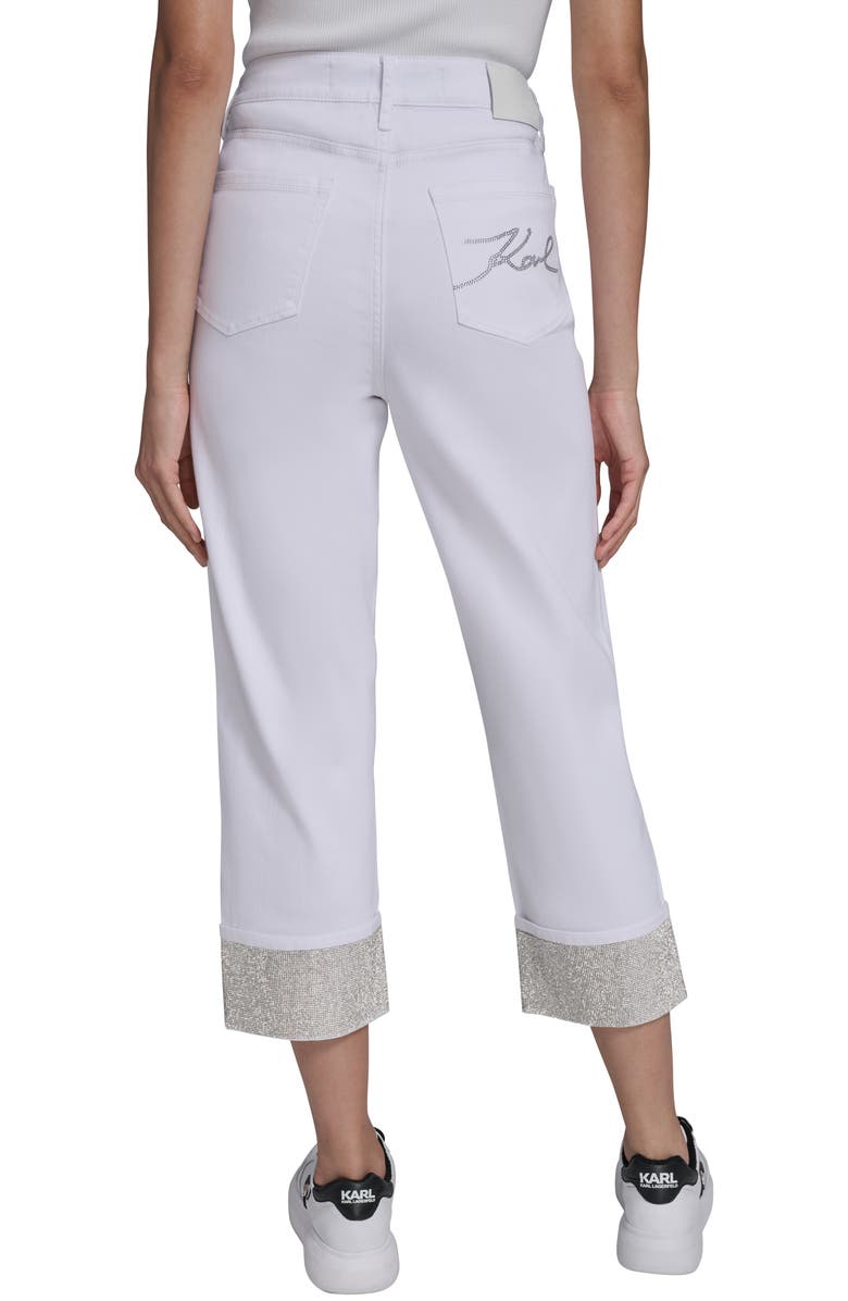 KARL LAGERFELD PARIS Rhinestone Cuff Ankle Straight Leg Jeans, Alternate, color, White Denim