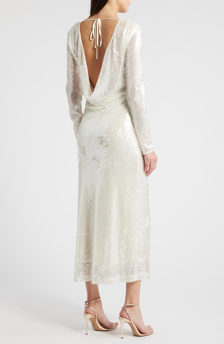 WAYF Kieran Sequin Cowl Back Long Sleeve Cocktail Dress, Alternate, color, Ivory
