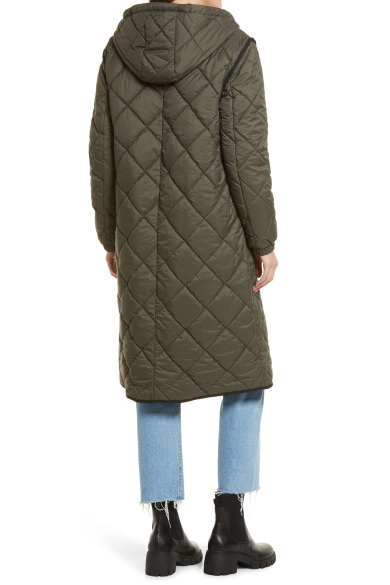 Long Hooded Quilted Coat, Alternate, color, OLIVE NIGHT