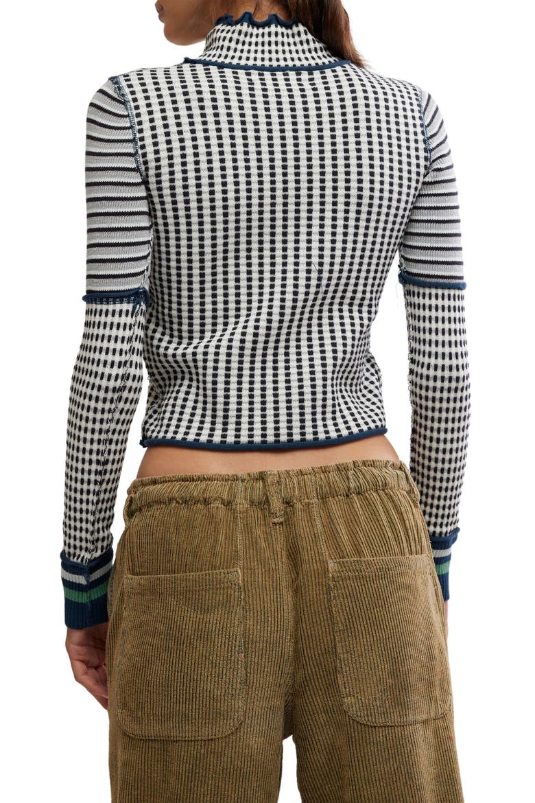 Gamer Cuff Crop Stretch Cotton Blend Sweater, Alternate, color, IVORY COMBO