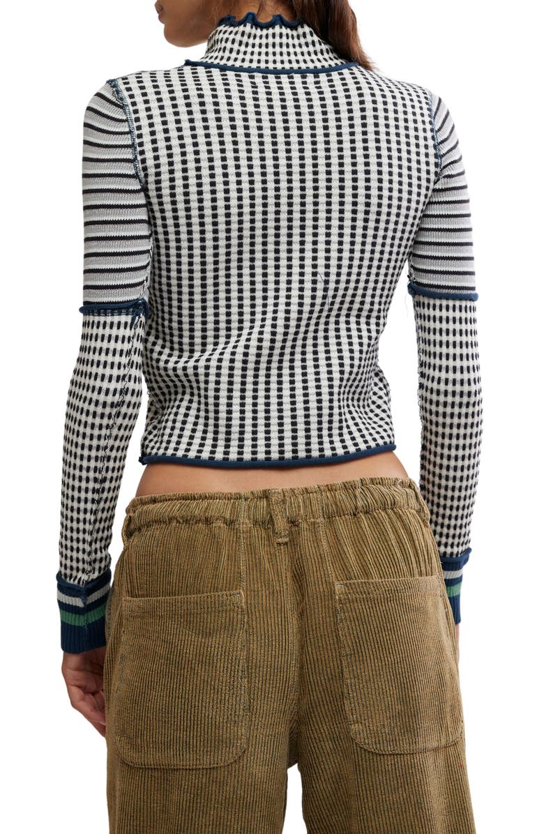 Free People Gamer Cuff Crop Stretch Cotton Blend Sweater, Alternate, color, Ivory Combo