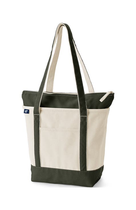 Zip Top Long Handle Canvas Tote Bag