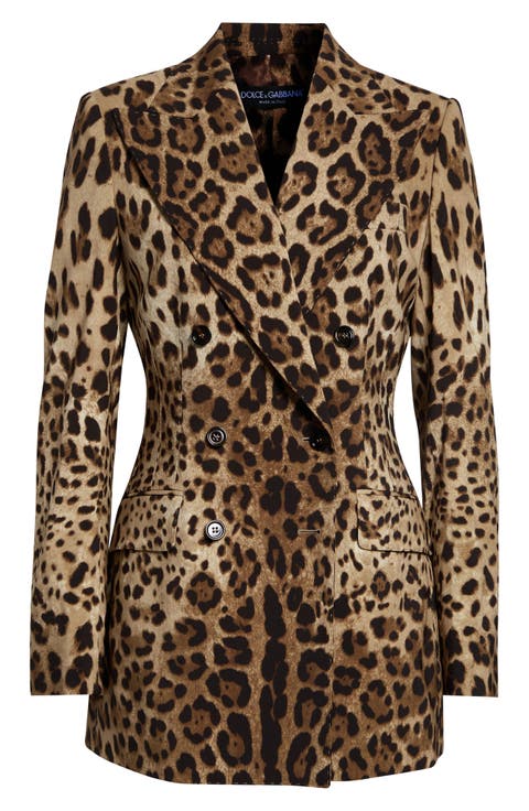 Leopard Print Stretch Wool Blazer