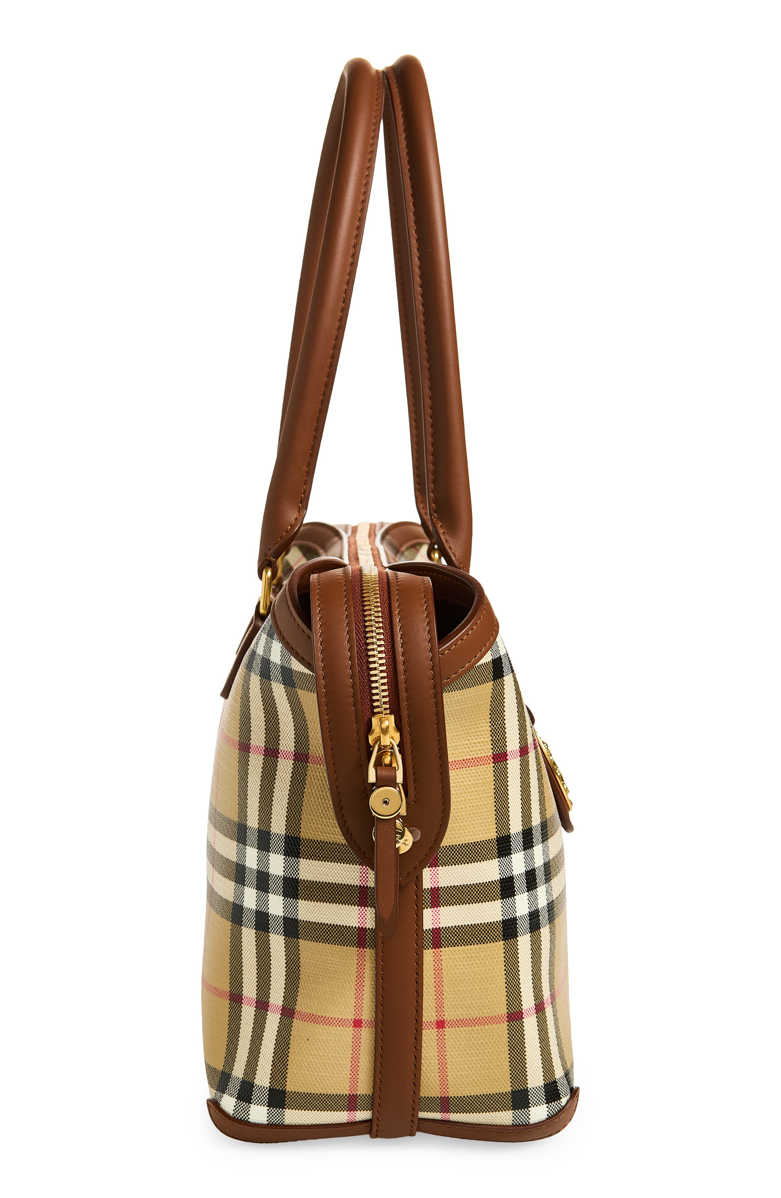 Burberry Small Check Coated Canvas Zip Tote, Alternate, color, Archive Beige