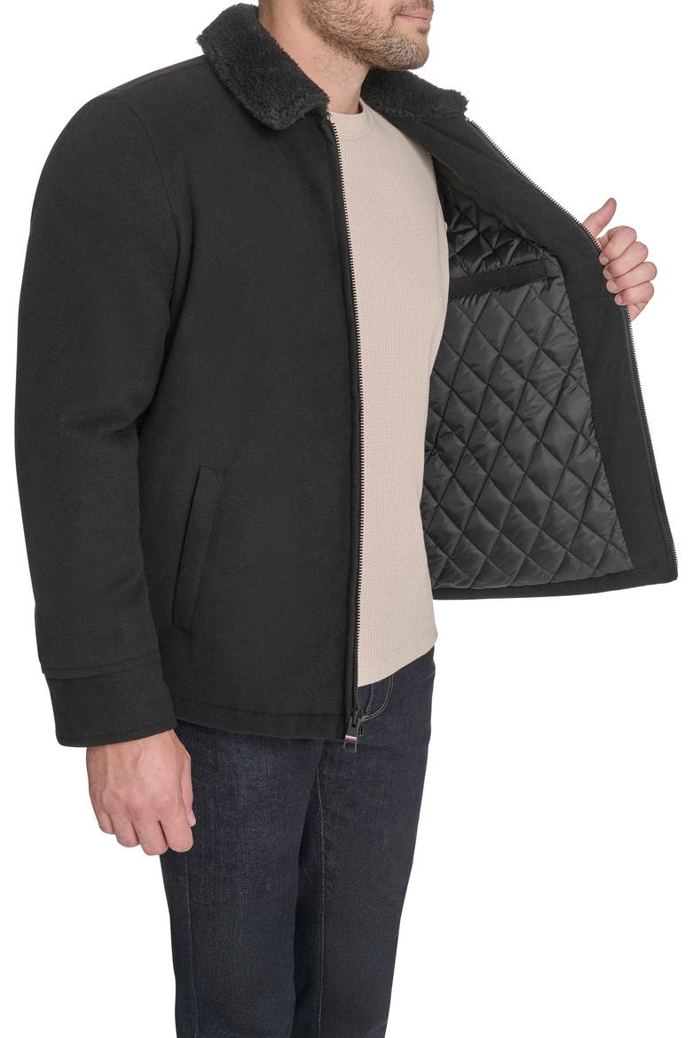 Laydown Shirt Jacket with Faux Fur Collar, Alternate, color, BLACK