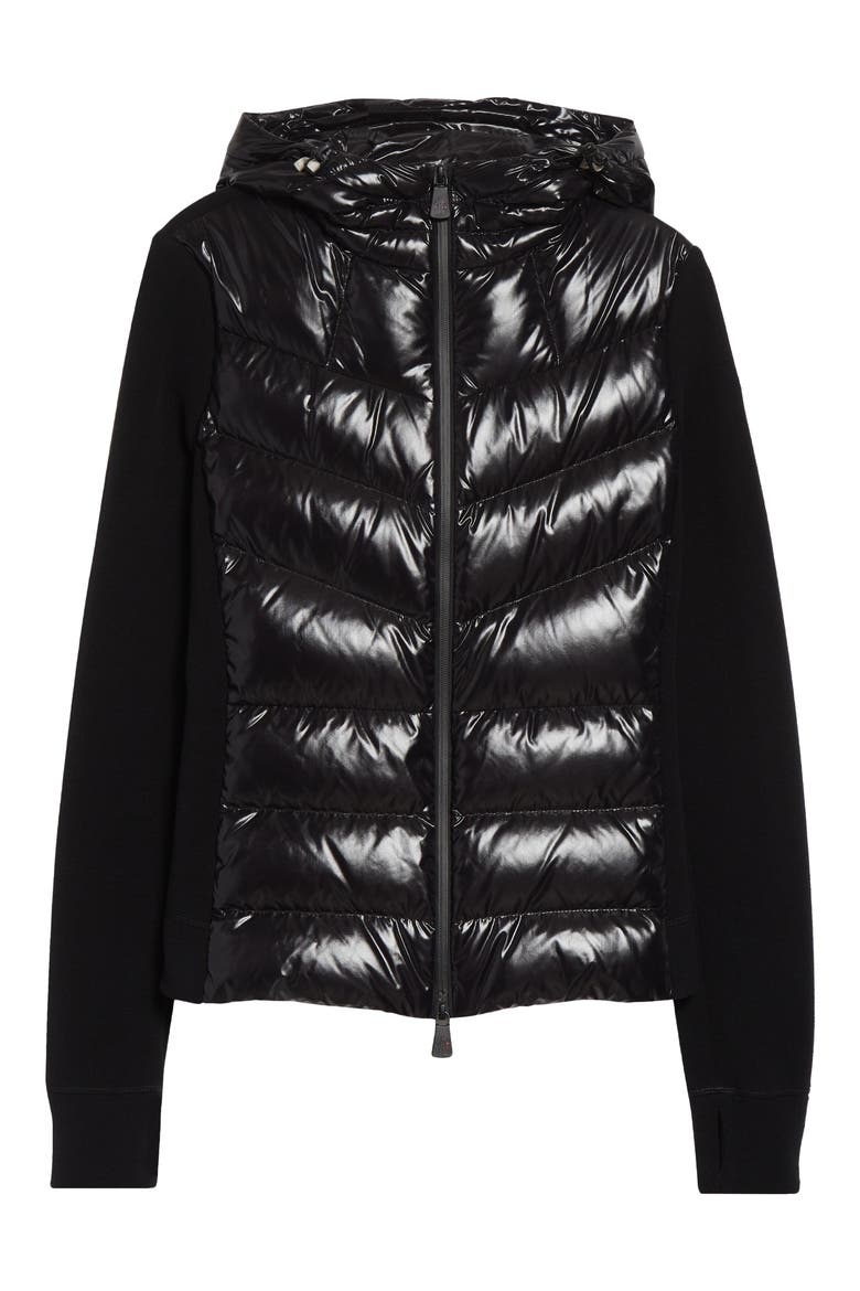Fleece & Quilted Down Hooded Jacket, Alternate, color, BLACK