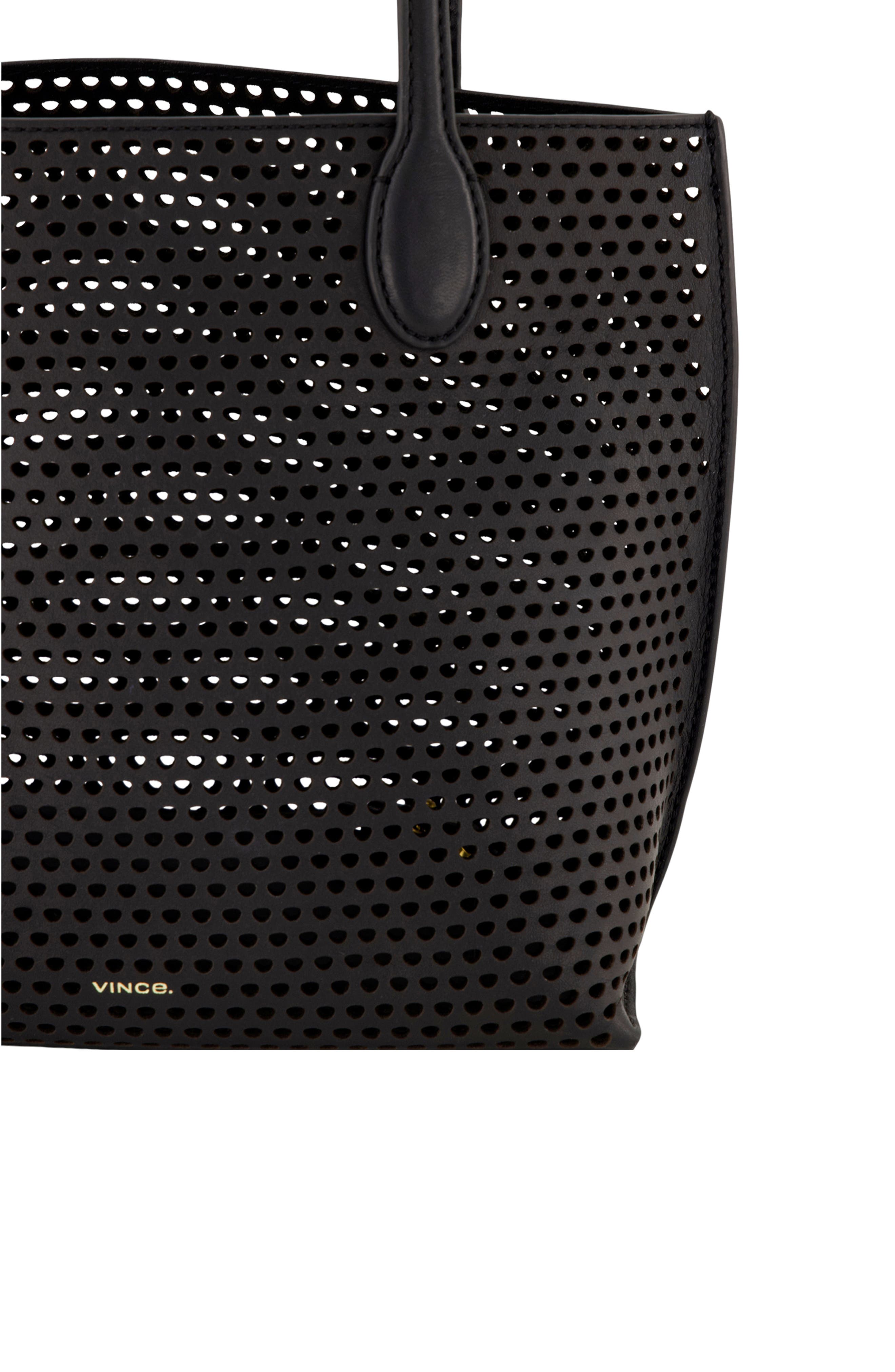 Vince Small Athene Perforated Nappa Leather Tote, Alternate, color, Black