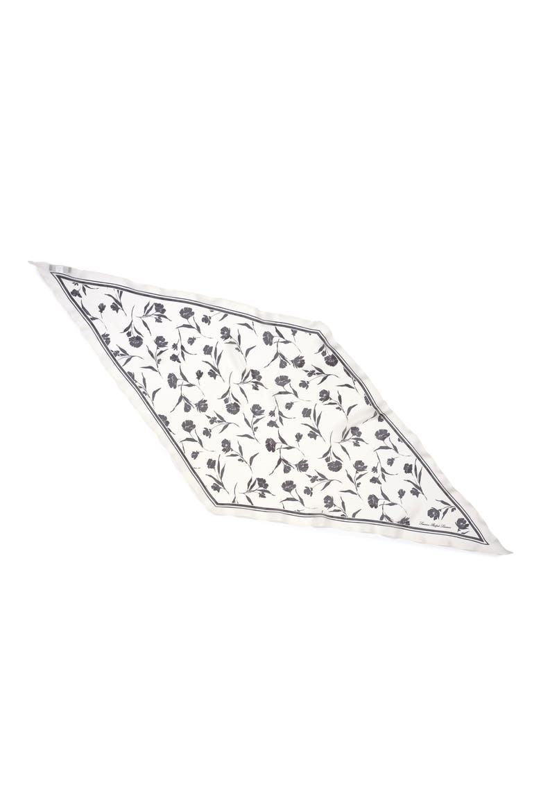 Shadow Floral Silk Diamond Scarf, Main, color, CREAM
