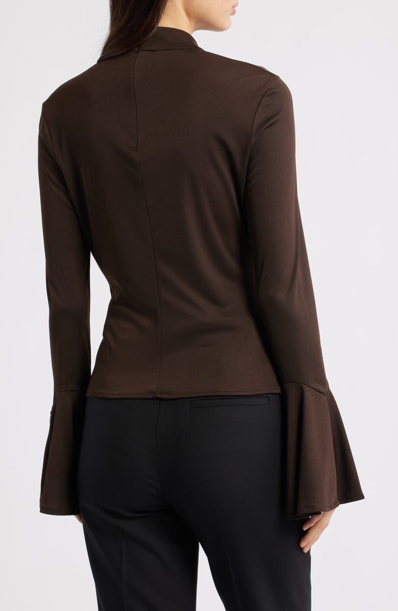 MANGO Ruched Bell Sleeve Top, Alternate, color, Brown