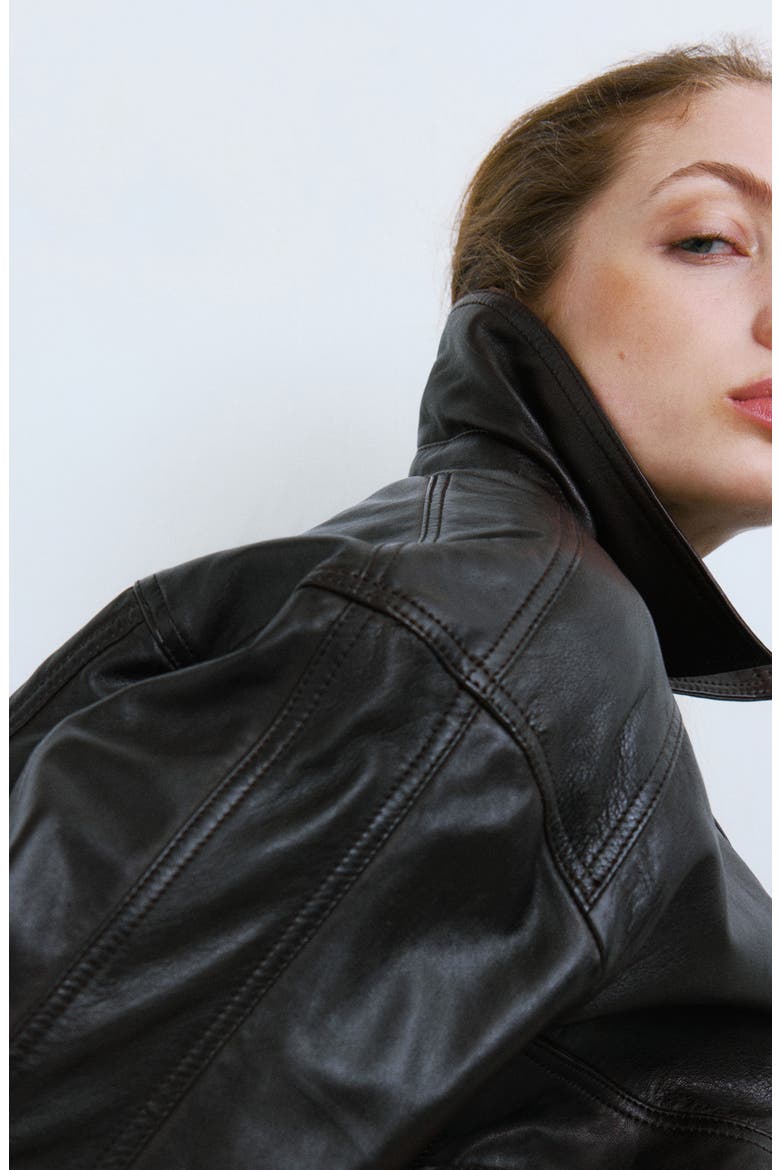 London Oversize Leather Jacket, Alternate, color, BROWN