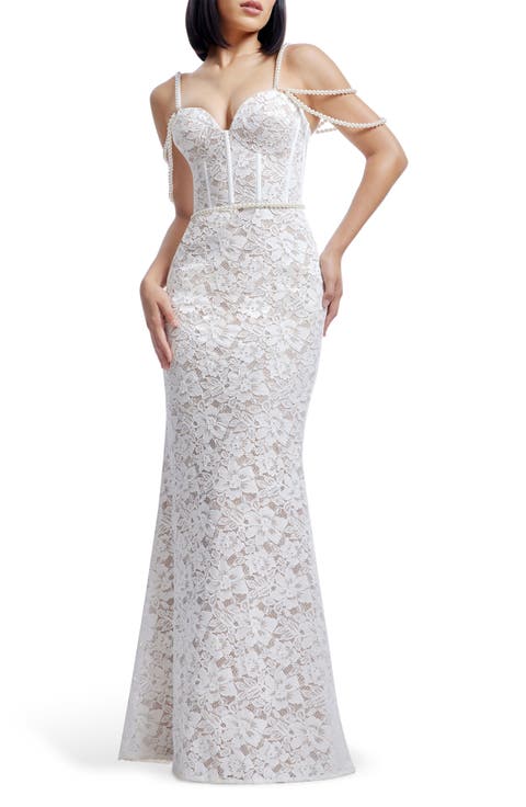 Antoinette Faux Pearl Lace Mermaid Gown