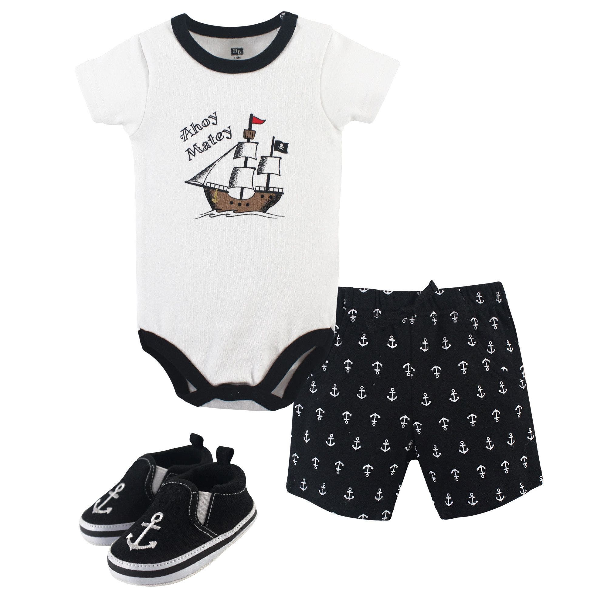 Hudson Baby Cotton Bodysuit, Shorts And Shoe Set In Black
