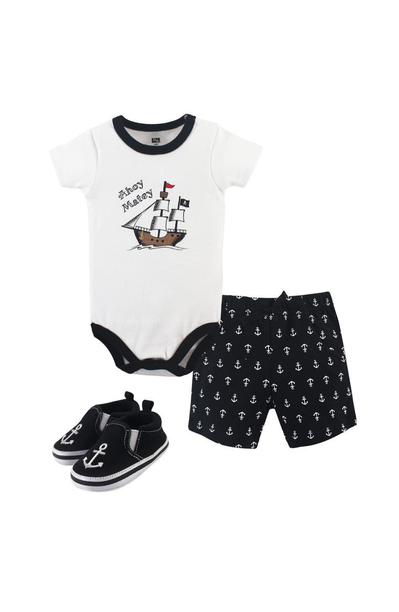 Hudson Baby Cotton Bodysuit, Shorts and Shoe Set, Main, color, Pirate