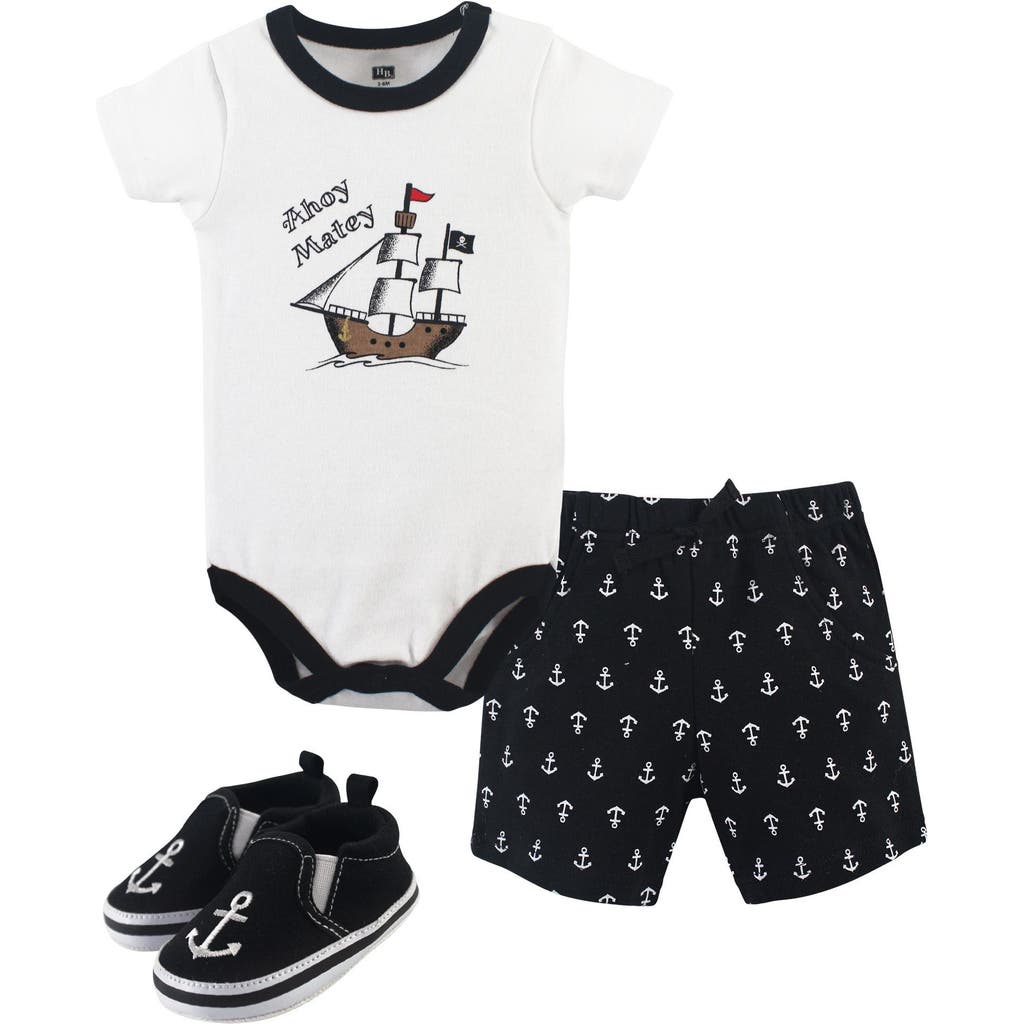 Hudson Baby Cotton Bodysuit, Shorts And Shoe Set In Black