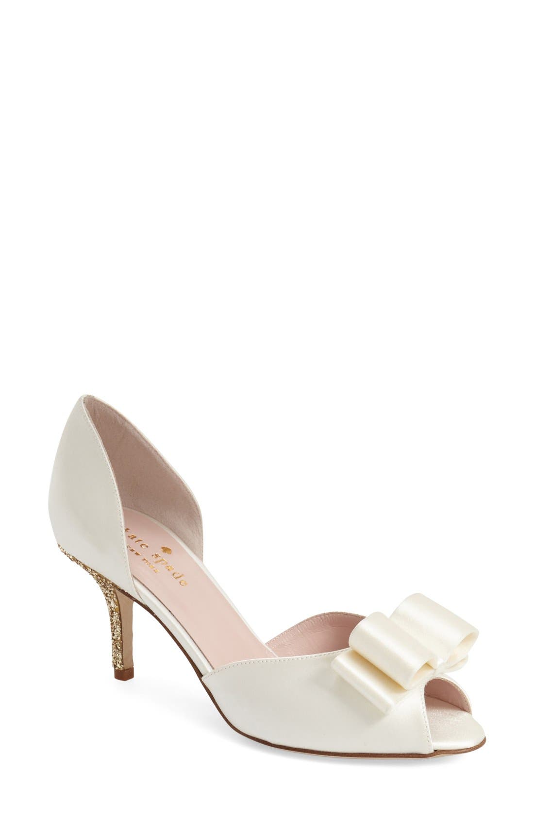 'sela' glitter heel d'orsay pump, Main, color, IVORY