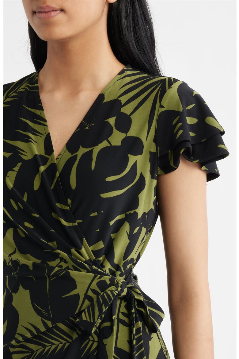 Flutter Sleeve Faux Wrap Dress, Alternate, color, BAY LEAF / ANNE BLACK