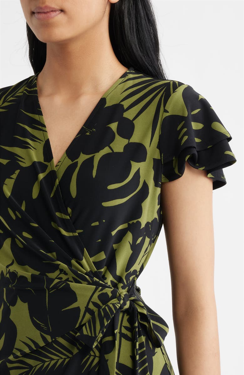 Anne Klein Flutter Sleeve Faux Wrap Dress, Alternate, color, Bay Leaf / Anne Black