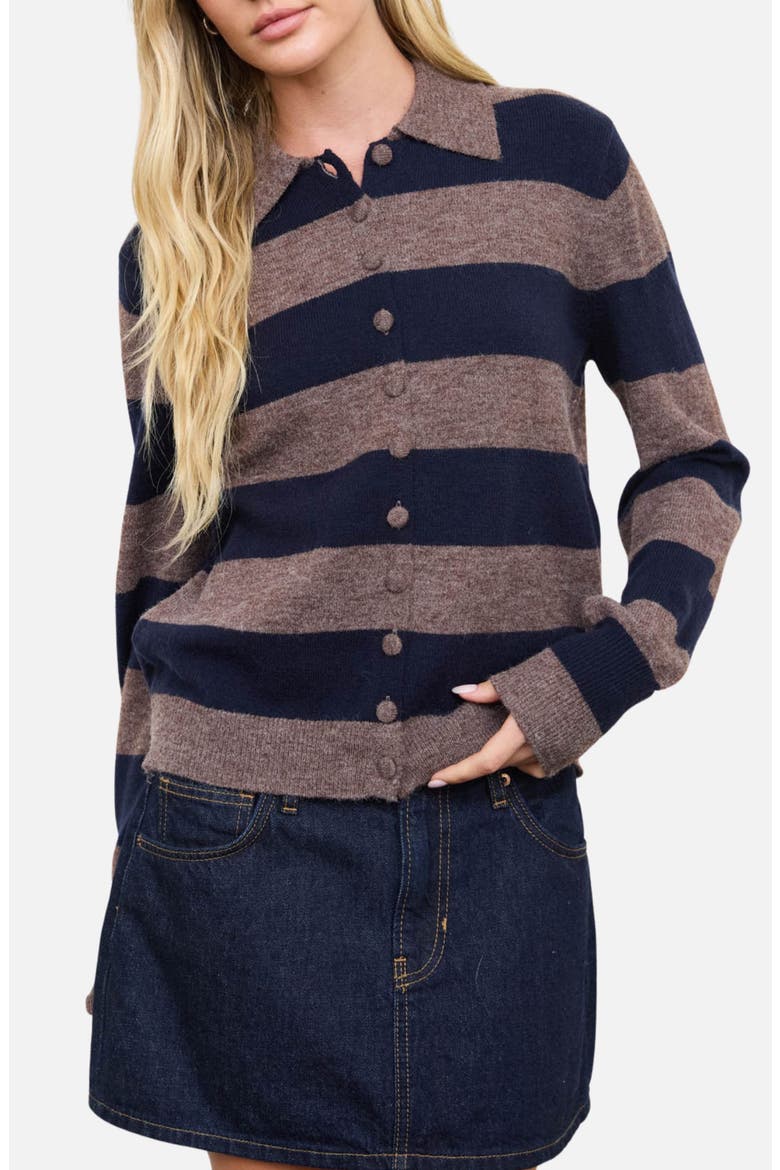 Striped Collared Cardigan, Main, color, NAVY