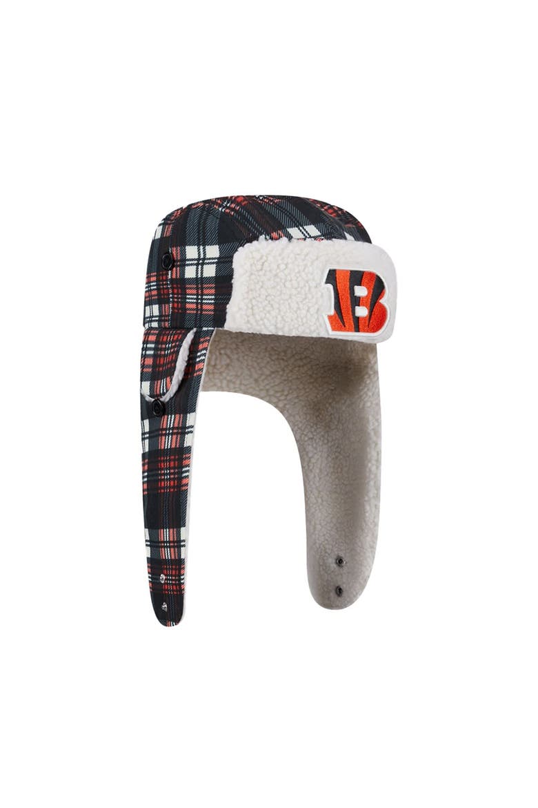 Black Cincinnati Bengals Sideline Plaid Sherpa Trapper Hat, Alternate, color, Black