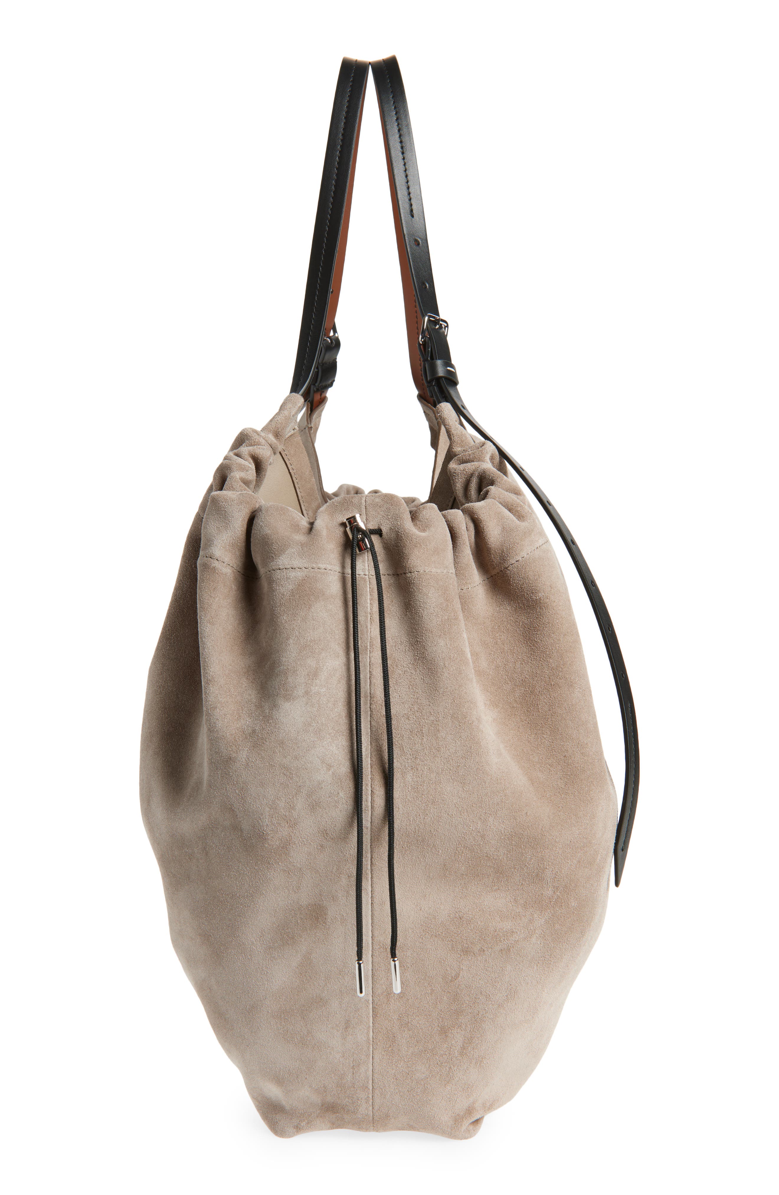 Maison Margiela Drawstring Suede Tote, Alternate, color, Vison/ Black/ Chestnut