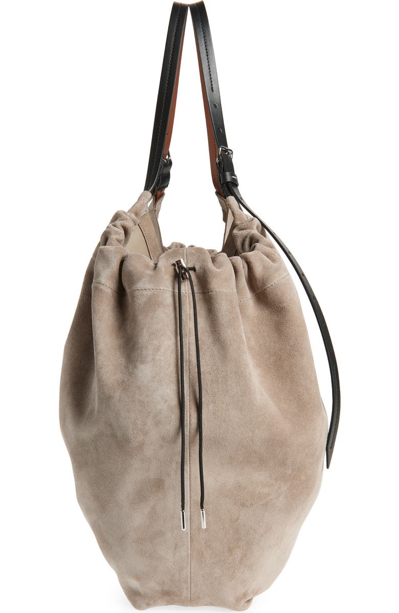 Maison Margiela Drawstring Suede Tote, Alternate, color, Vison/ Black/ Chestnut