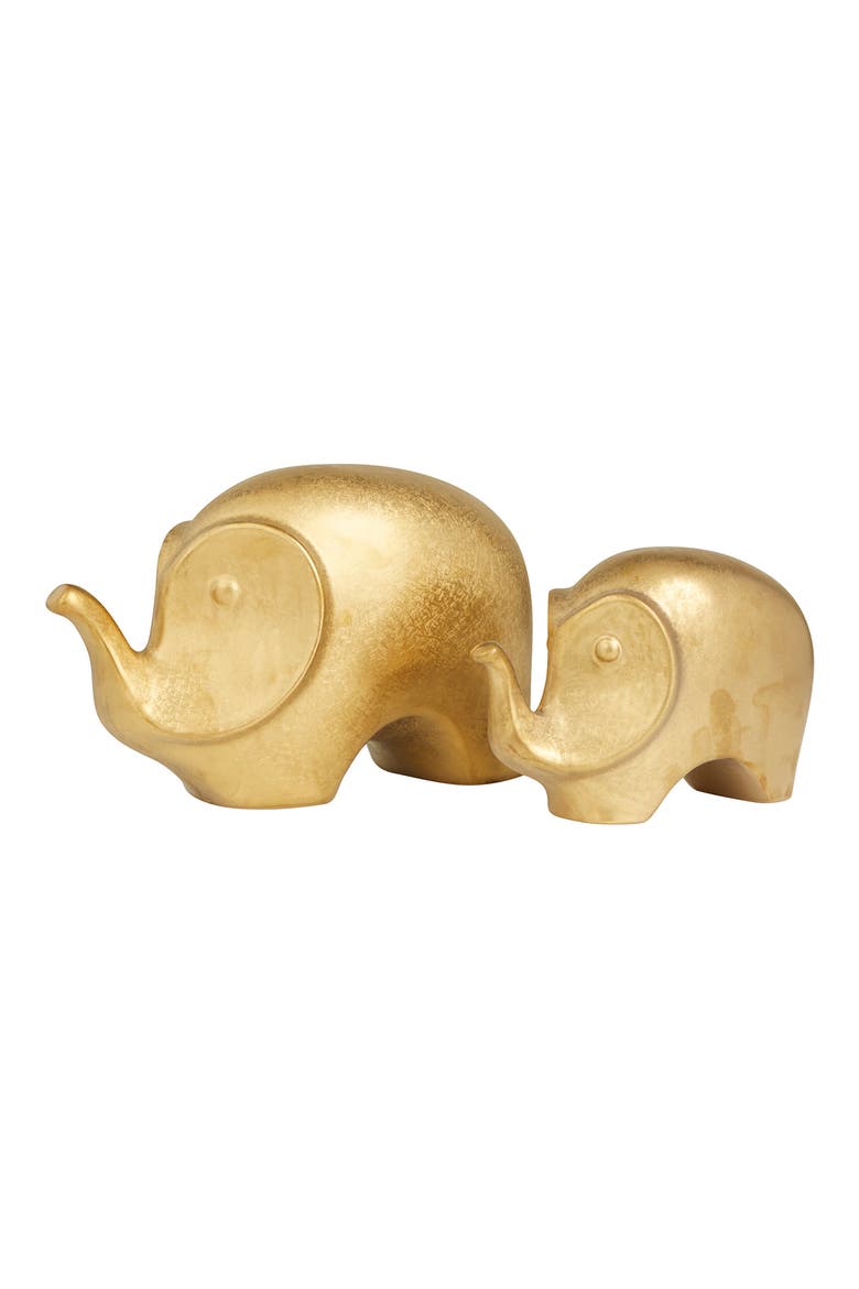 Goldtone Ceramic Contemporary Elephant Sculpture - Set of 2, Main, color, GOLD
