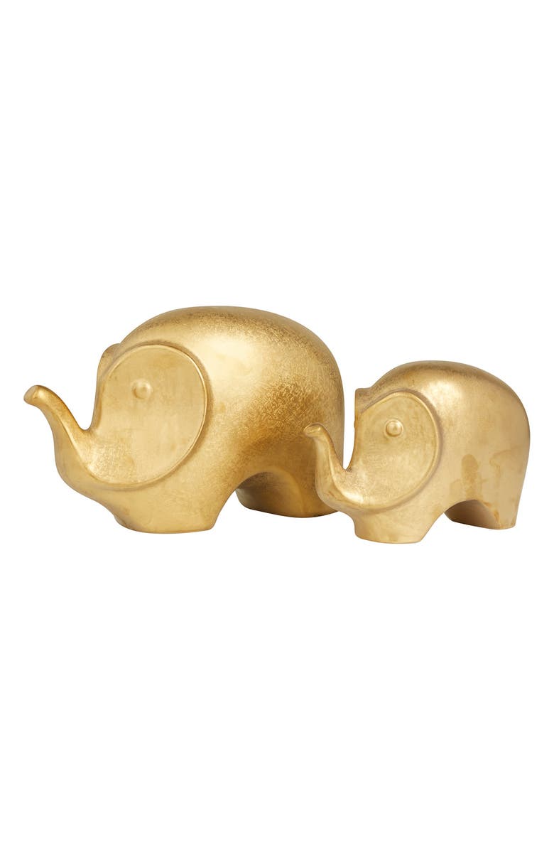 WILLOW ROW Goldtone Ceramic Contemporary Elephant Sculpture - Set of 2, Main, color, Gold