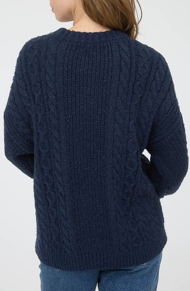 Blu Pepper Cable Stitch Crewneck Sweater, Alternate, color, Navy