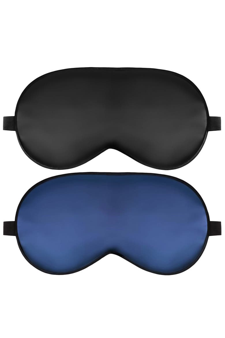 2 Pcs Silk Elastic Band Sleep Eye Mask Set, Main, color, Black/DarbBlue
