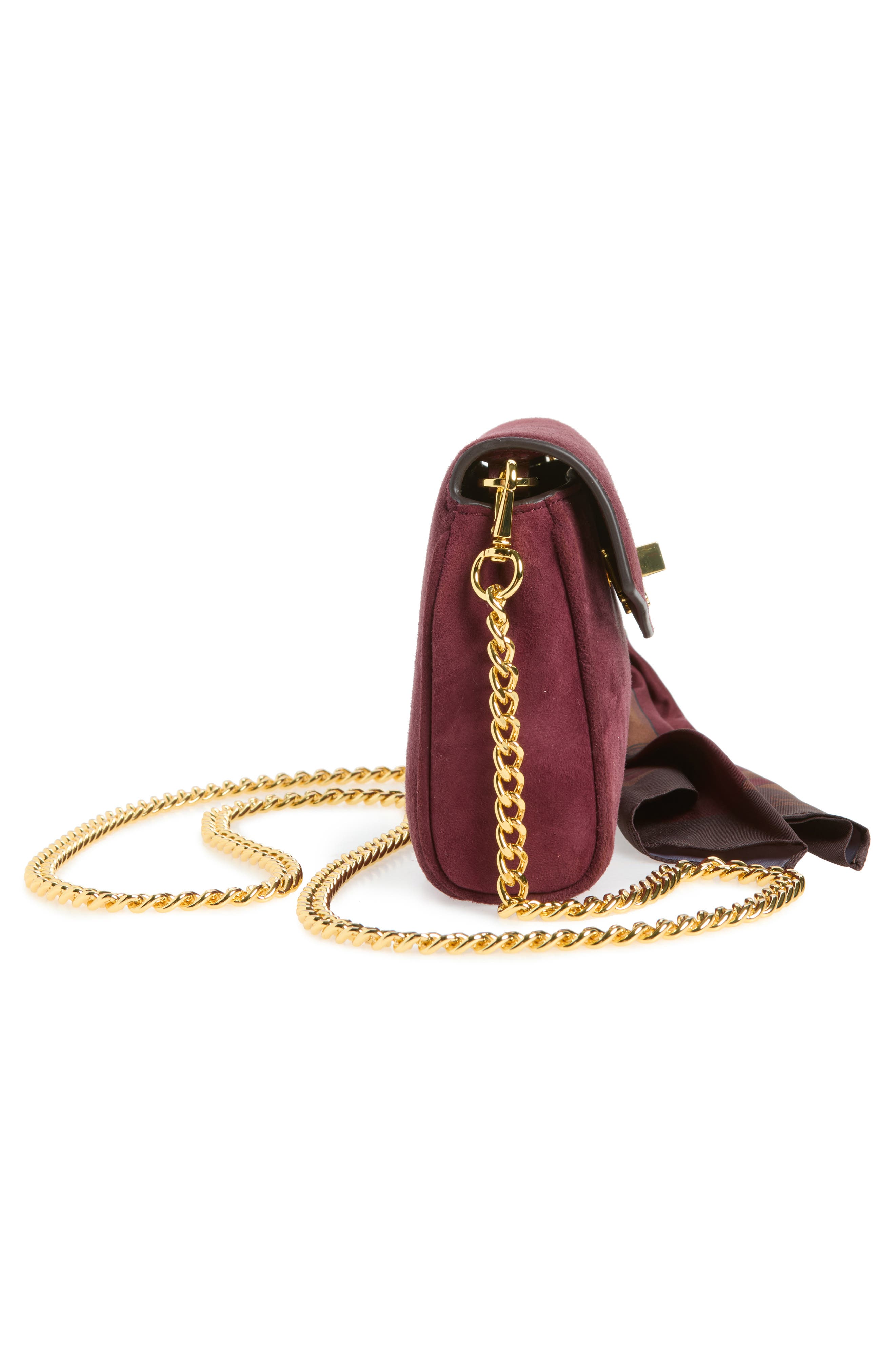 Small Suede Flap Crossbody Bag with Scarf, Alternate, color, DK GRNT/ URBAN BLTNG/ GRNT