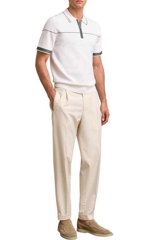 Reiss Bradford Tipped Quarter Zip Polo In White