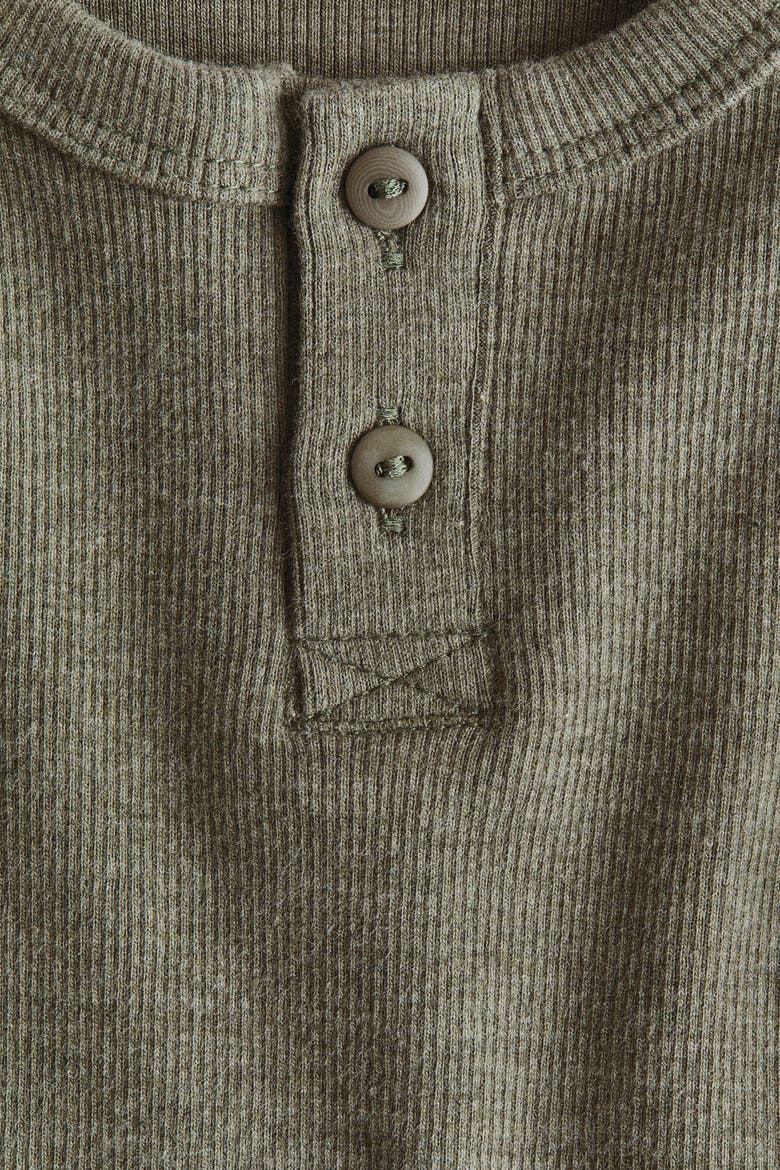 2-pack Cotton Henley Shirts, Alternate, color, Khaki green/white striped