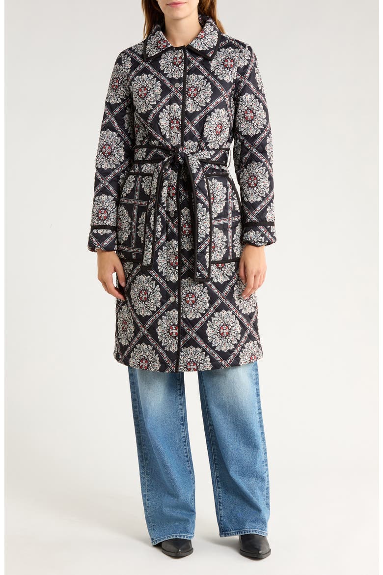 Tie Waist Quilted Jacket, Main, color, FLORENTINE FLOULARD