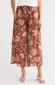 Vince Camuto Floral Drawstring Waist Crop Wide Leg Pants