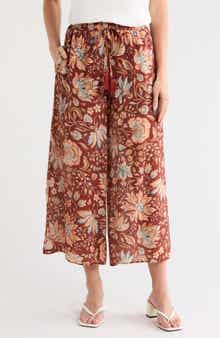 Floral Drawstring Waist Crop Wide Leg Pants