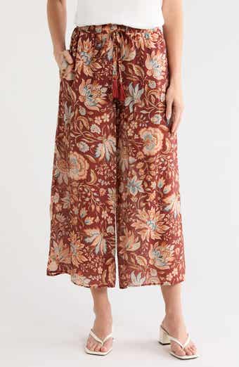 Floral Drawstring Waist Crop Wide Leg Pants