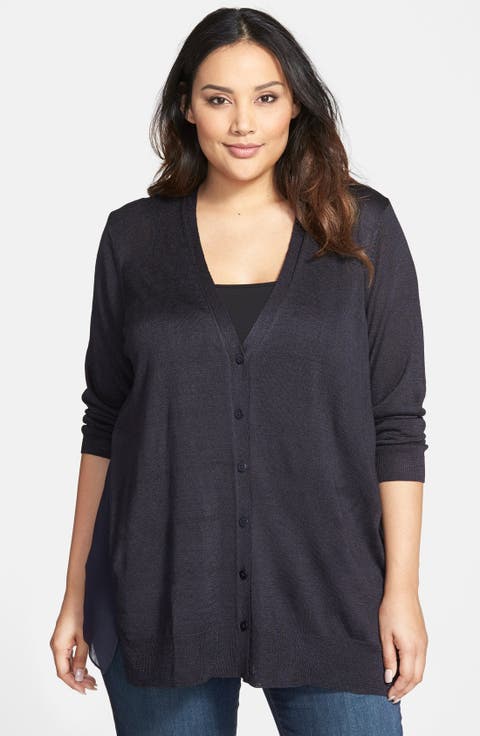Chiffon Back Cardigan (Plus Size)