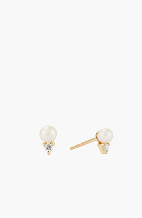 Diamond Pearl Stud Earrings