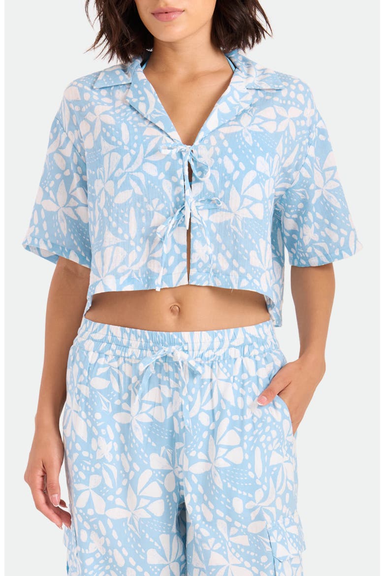 Tie Front Crop Cotton Cover-Up Shirt, Main, color, BLUE