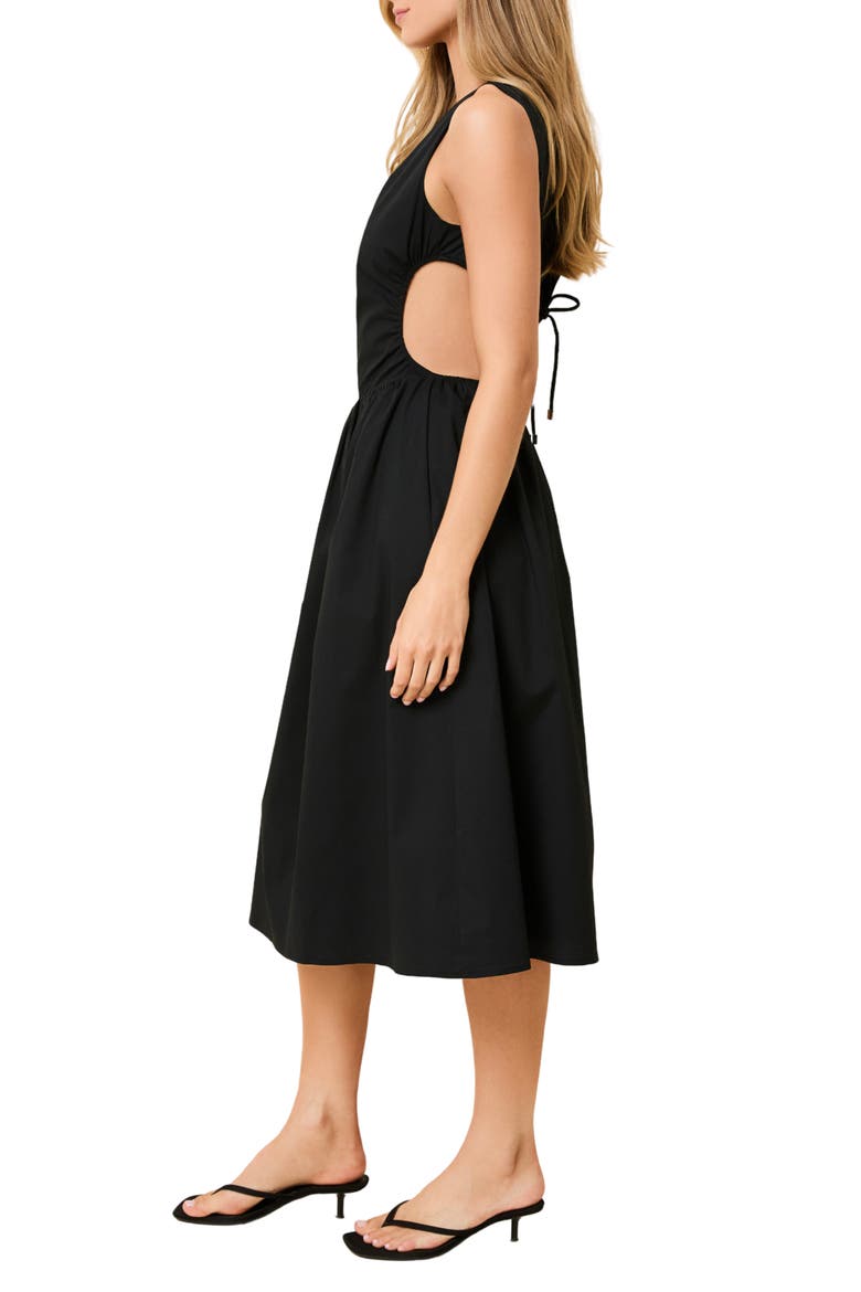 Sabine Sleeveless Open Back Stretch Cotton Poplin Sundress, Alternate, color, NOIR